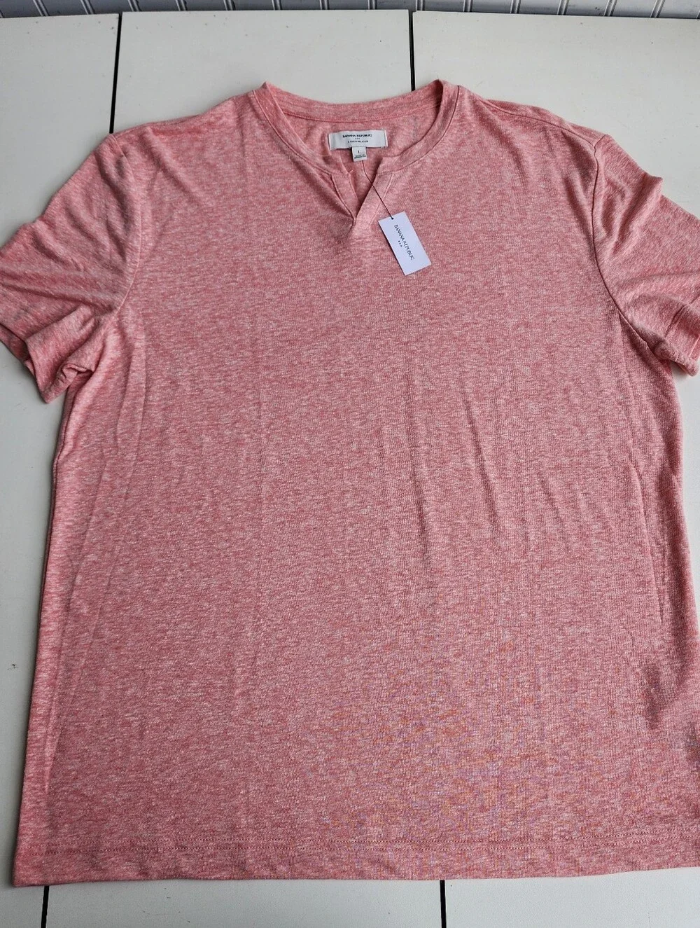 NWT Banana Republic Linen Blend Men's T-Shirt Short Sleeve Peach Pink Notch L